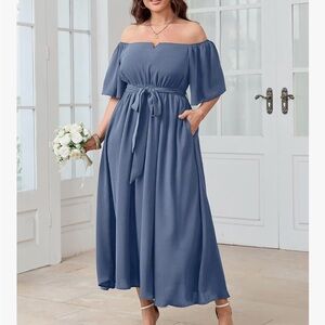 Elegant Blue Off-Shoulder Maxi Dress